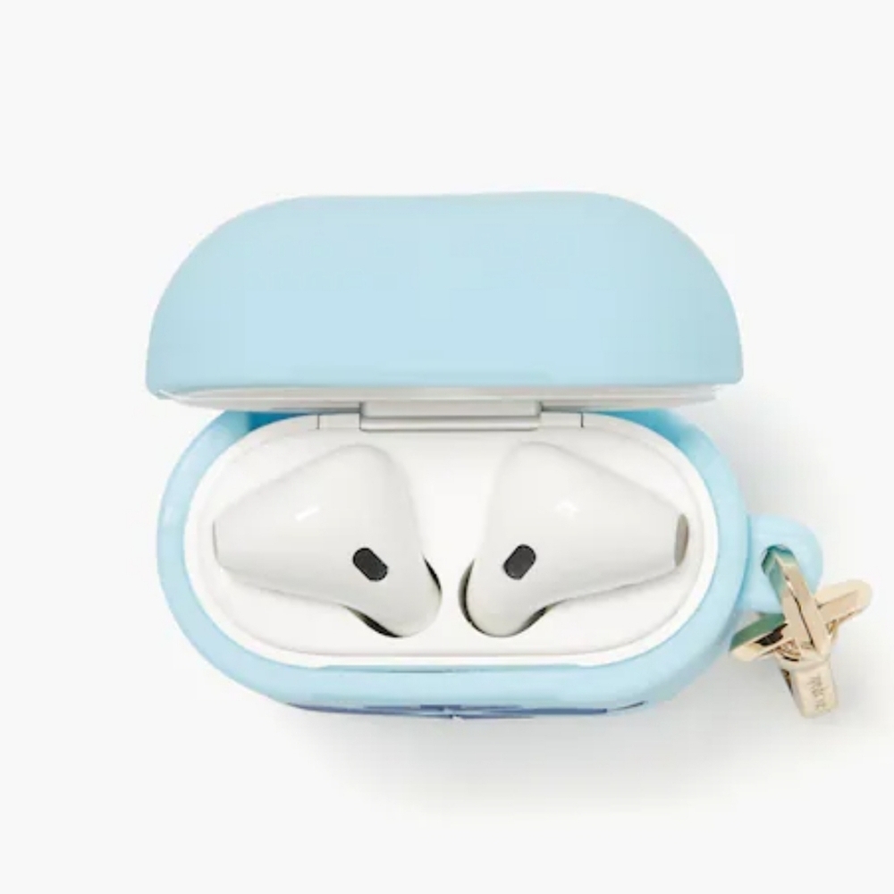 Kate Spade ✦ Blue Silicone AirPods Case ✦ Spade Flower Key Ring Holder NWT - Picture 3 of 5